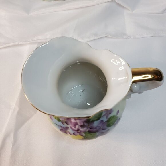 Vintage Norcrest Ceramic Bowl & Pitcher Hand Painted Purple Violets PR-8F 6 inch - Picture 9 of 16